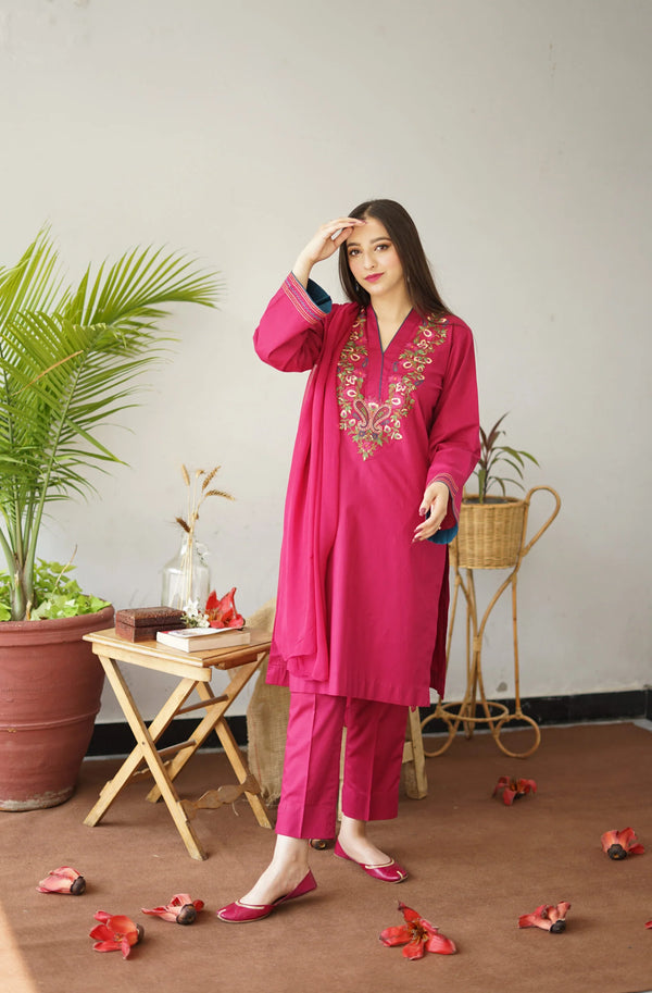 Embroided Dhanak 3PC