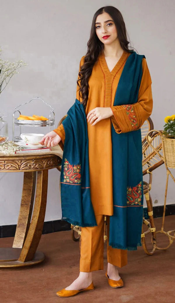 Embroided Dhanak 3PC